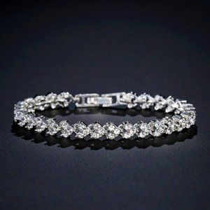 Heart Shiny Silver Bracelet Roman Style Crystal Engagement Wedding Charm